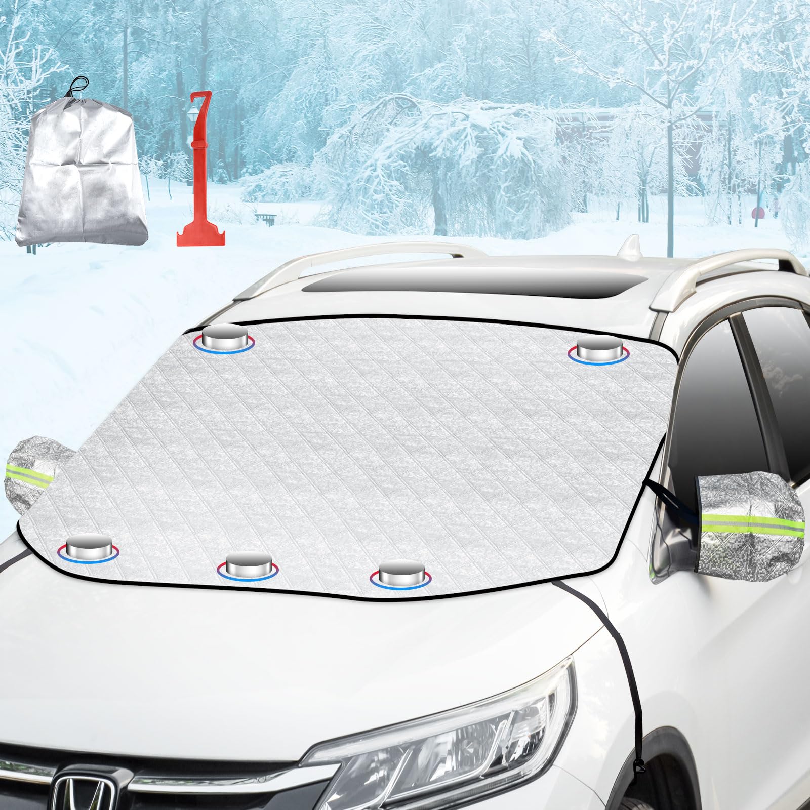 Ninonly Scheibenabdeckung Auto Winter Magnet Auto Scheibenabdeckung Frost Fixierung Faltbare Abnehmbare Frontscheibenabdeckung Winter für Uv-Strahlung, Sonne, Staub, EIS, Frost und Schnee 147 * 120cm von Ninonly