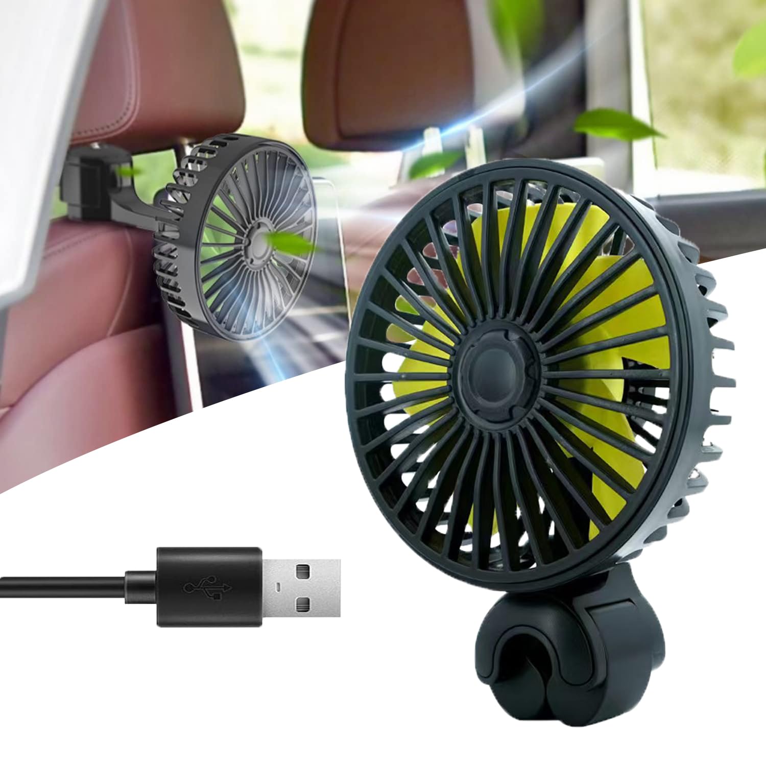 Auto Ventilator, 12V USB Ventilator Leise Auto Kühlventilator 3 Gang Einstellbar Ventilator für Rücksitz, Auto Lüfter 360° Drehbar für Auto Mini Autositz-Ventilator für Wohnmobil SUV Van Camping von Nircho