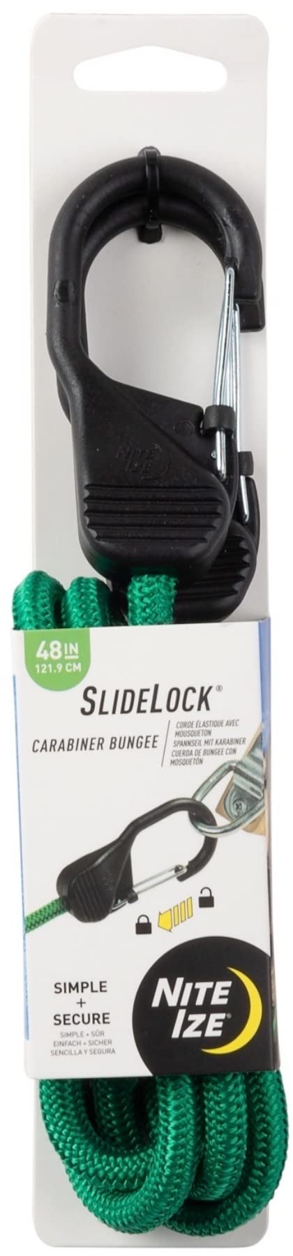 Nite Ize BSL48-17-R3 SlideLock Kordel, Premium-Bungee-Spanngurt mit Slide-to-Lock-Stahlkarabiner, 121,9 cm, Grün von Nite Ize