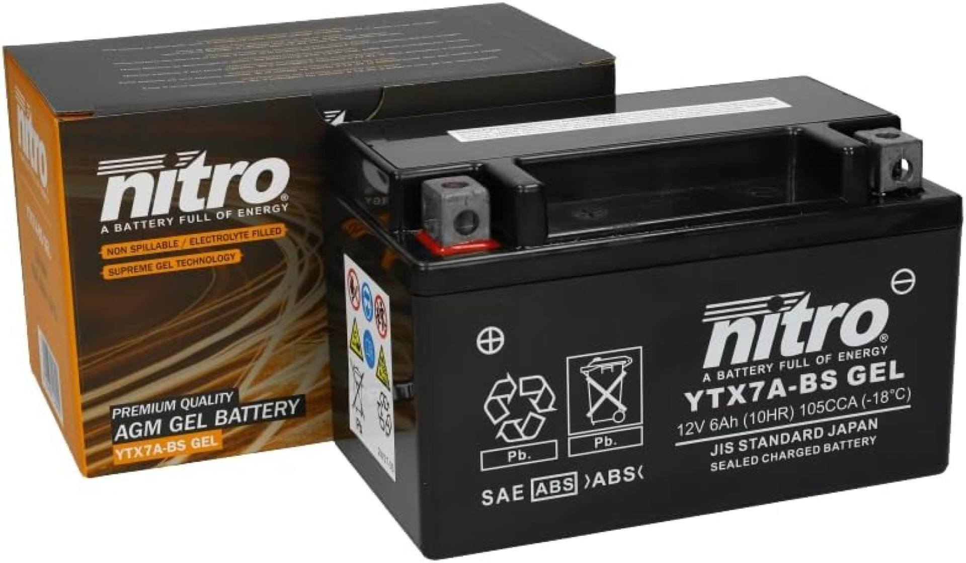 Nitro YTX7A-BS Gel 12V 6AH Scooter Batterie - Wartungsfrei & Langlebig | Passend für viele Roller | Sicher & Umweltfreundlich von Nitro