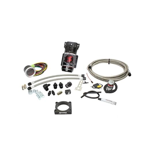 Nitrous Express Snow Performance Stufe 2 Boost-Kühler, passend für 2008–2015 Mitsubishi-Evo X, 2,0 l Wasser-Methanol-Injektionsset (geflochtene Edelstahlschnur, 4 AN-Armaturen) SNO-2120-BRD-T von Nitrous Express