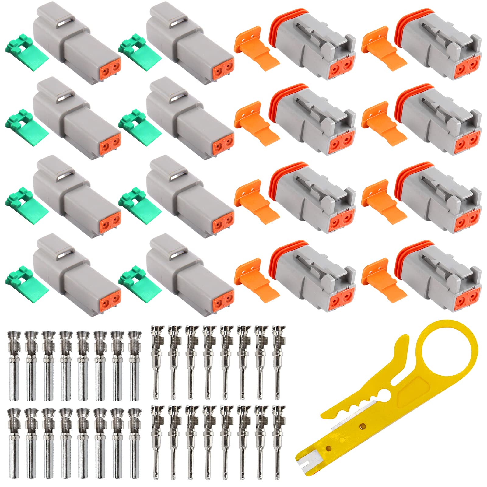 Nizirioo 16 Pcs Deutscher Stecker Kfz 2 Polig, Deutsch Stecker Set Dt06-2s/Dt04-2p, Mit Einfachem Abisolierwerkzeug Praktischer Schneller Kabelstecker Für Auto, Motorräder, Lkw, Boots von Nizirioo