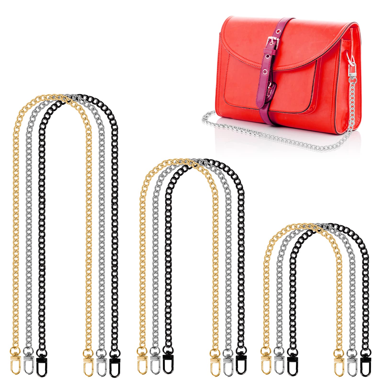 Nizirioo Tasche Kette Metall Flacher Kettenriemen: 9 Stück Handtaschenkettenriemen mit Drehverschlüssen Ersatzkette Kette, Metall Schulterriemen Kette für Umhängetasche Crossbody Geldbörse von Nizirioo