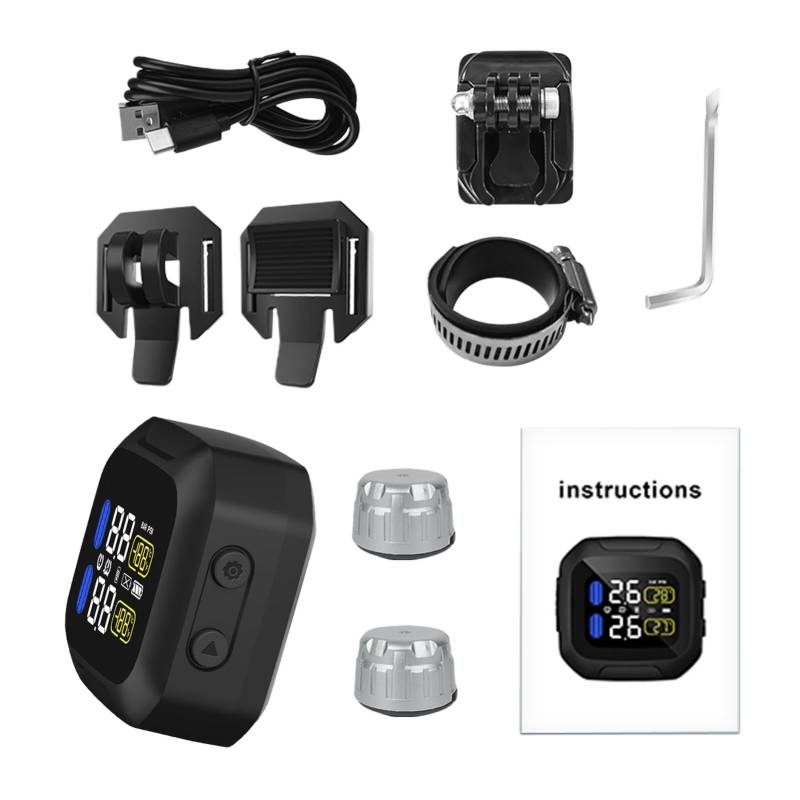 Nkmujil Motorrad-Reifendruckmessgerät, Motorrad-Reifendrucküberwachungssystem, wiederaufladbares USB-TPMS, intelligentes TPMS zum Radfahren, TPMS für Roller, 1000 mAh TPMS, kabelloses Motorrad-TPMS von Nkmujil