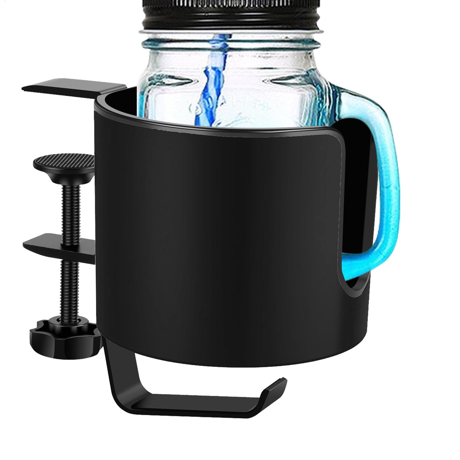 Nmkeqlos Schreibtisch-Becherhalter – 2-in-1 Tisch-Becherhalter-Klemme | Anti-Verschütten Kaffee Wasser Organizer, Tischbecherhalter Klemme mit drehbarem Kopfhörer-Aufhänger für Zuhause, Arbeitsplatz von Nmkeqlos