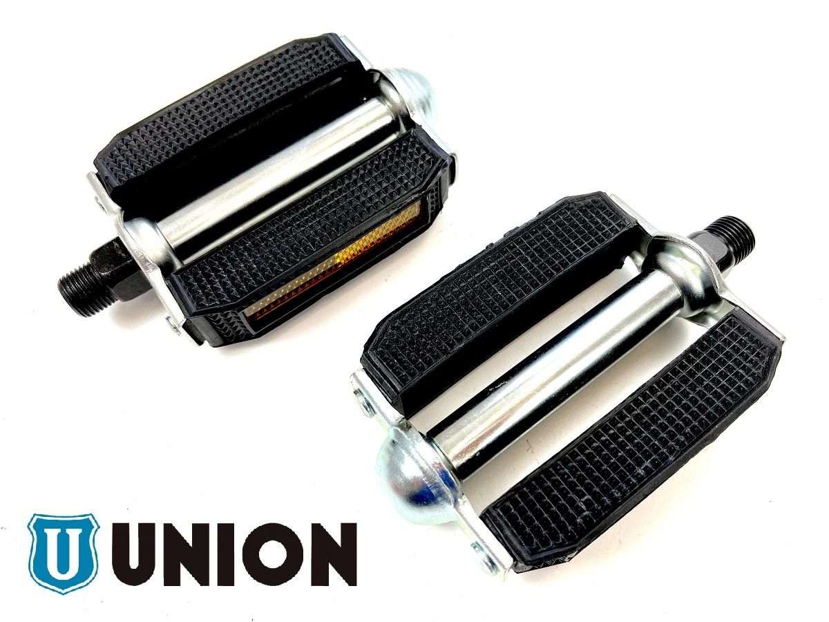 2 Hochwertige UNION Pedale Pedalset mit Reflektor Universal schwarz Mofa Moped von No-Name