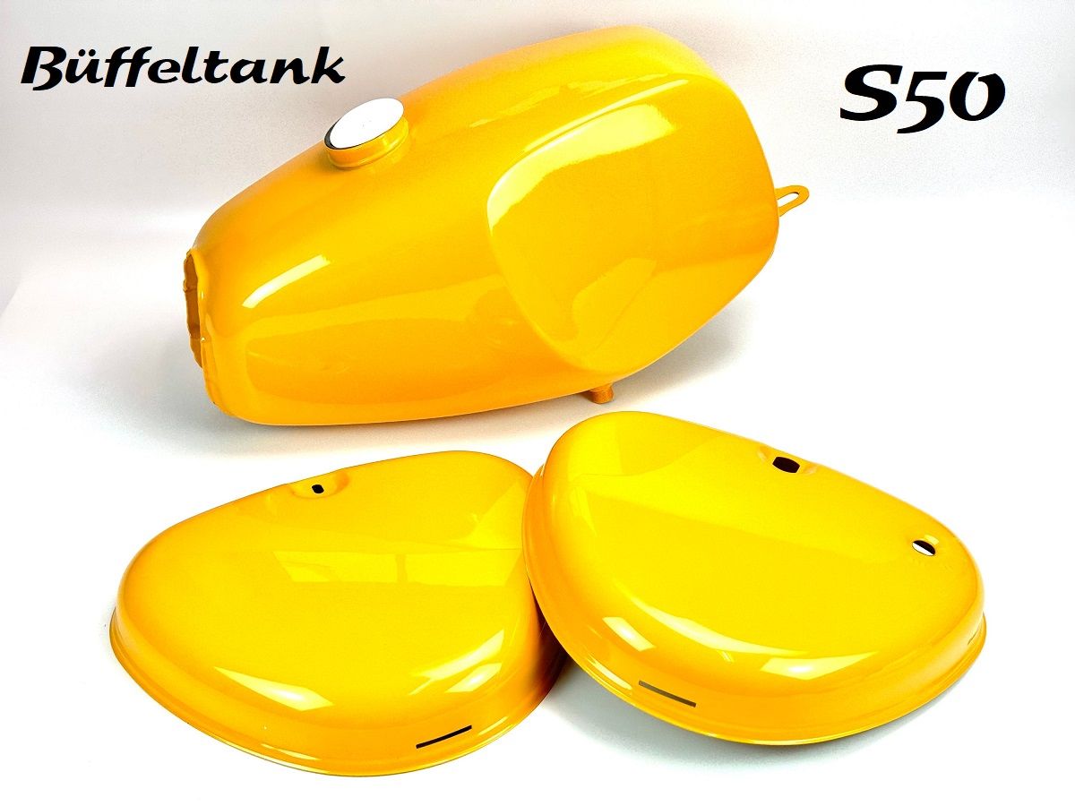 Simson S50 Büffeltank / Hochtank TANK-Set mit Seitendeckel saharabraun ockergelb von No-Name