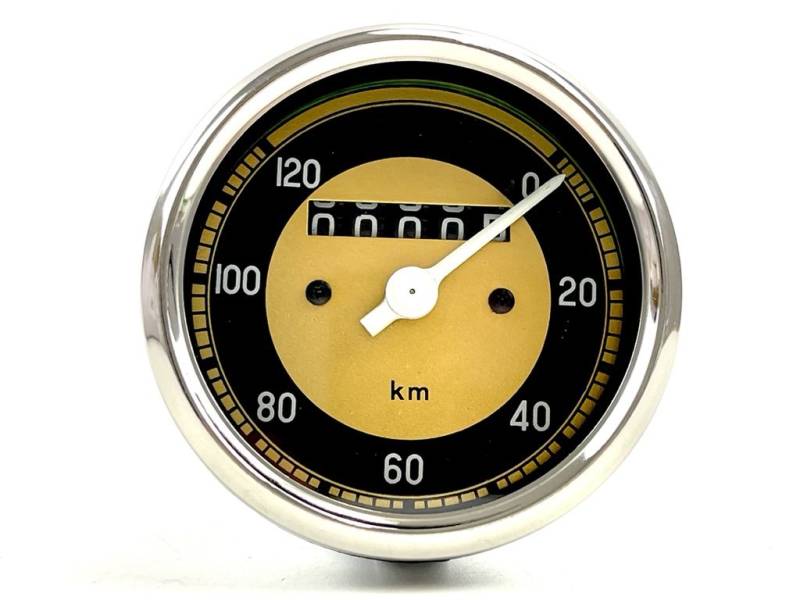 Tacho gold 120km/h Durchmesser 80mm passend für Miele NSU Lux Bücker Mars Bis... von No-Name