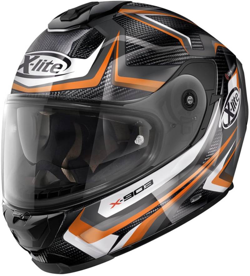 X-Lite X-903 Ultra Carbon Warmflash N-Com Helm (Black/White/Orange,M (58)) von X-lite