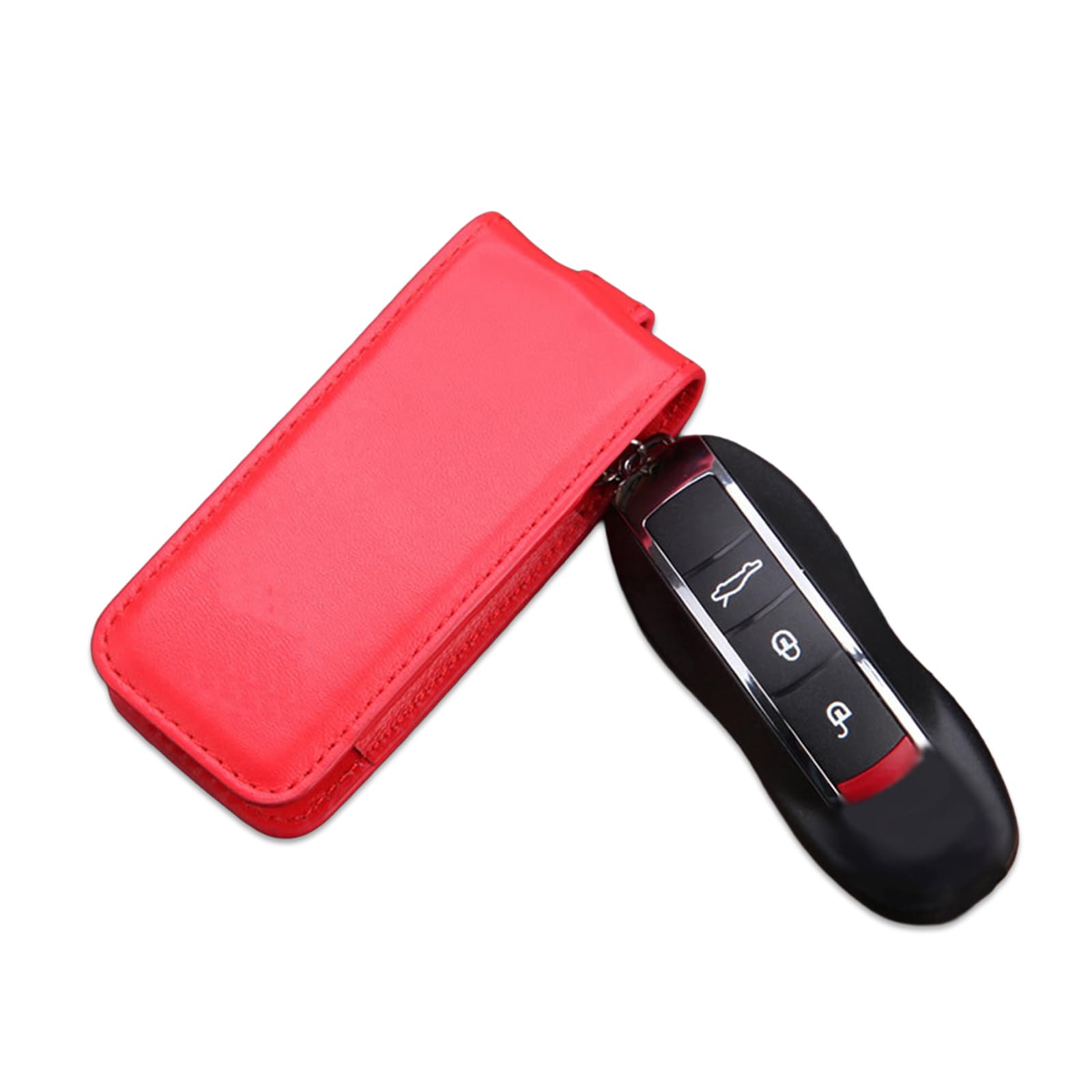 Noreyvis Echtes Leder schlüssellose Eingabe Smart Key Fob Fall Schutz Halter Shell kompatibel für Porsche Boxster Cayenne Panamera Cayman Macan Carrera 911 991(Rot) von Noreyvis