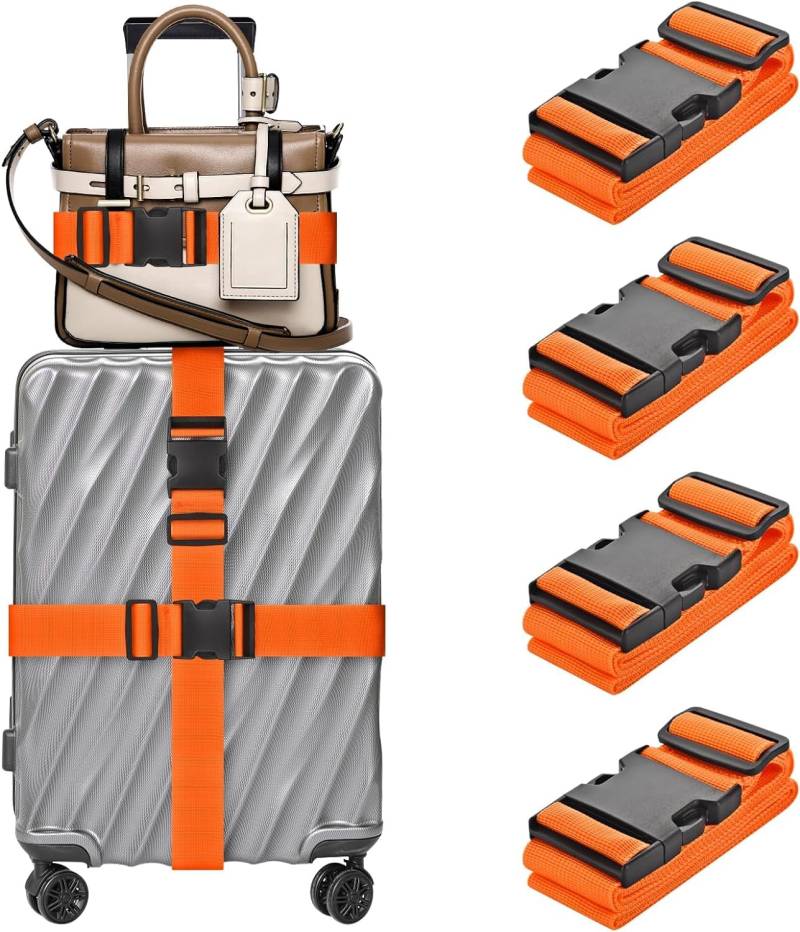 Norhogo 4 Stück Gepäckgurte Koffergurt Reisezubehör, Länge Gepäckschnallenschloss für Reisekoffer Rucksack, Orange, 5 X 200cm von Norhogo