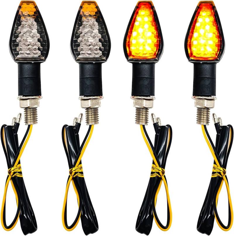 Norhogo 4 Stück Motorrad Blinker, 14 LED Blinkleuchten 12V Wasserdichtes Universal Blinklicht für Motorrad Roller Quad Cruiser Off Road, Gelbes Licht von Norhogo