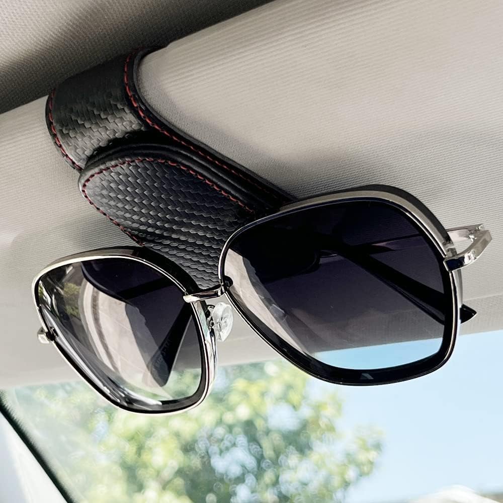 Norhogo Brillenhalter für Auto Sonnenblende, Auto Visier Brille Halterung, Magnetischer Leder Brillenhalter Clip, für Auto Visier, Kleine Leder Brillenhalter für Ticket Karten Brille Carbon von Norhogo