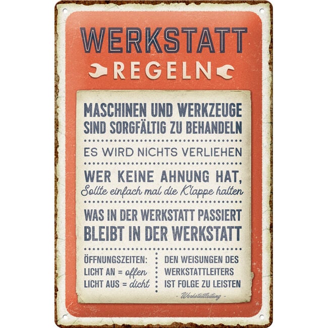 Nostalgic-Art Blechschild 20 x 30 cm "Werkstattregeln" von Nostalgic-Art