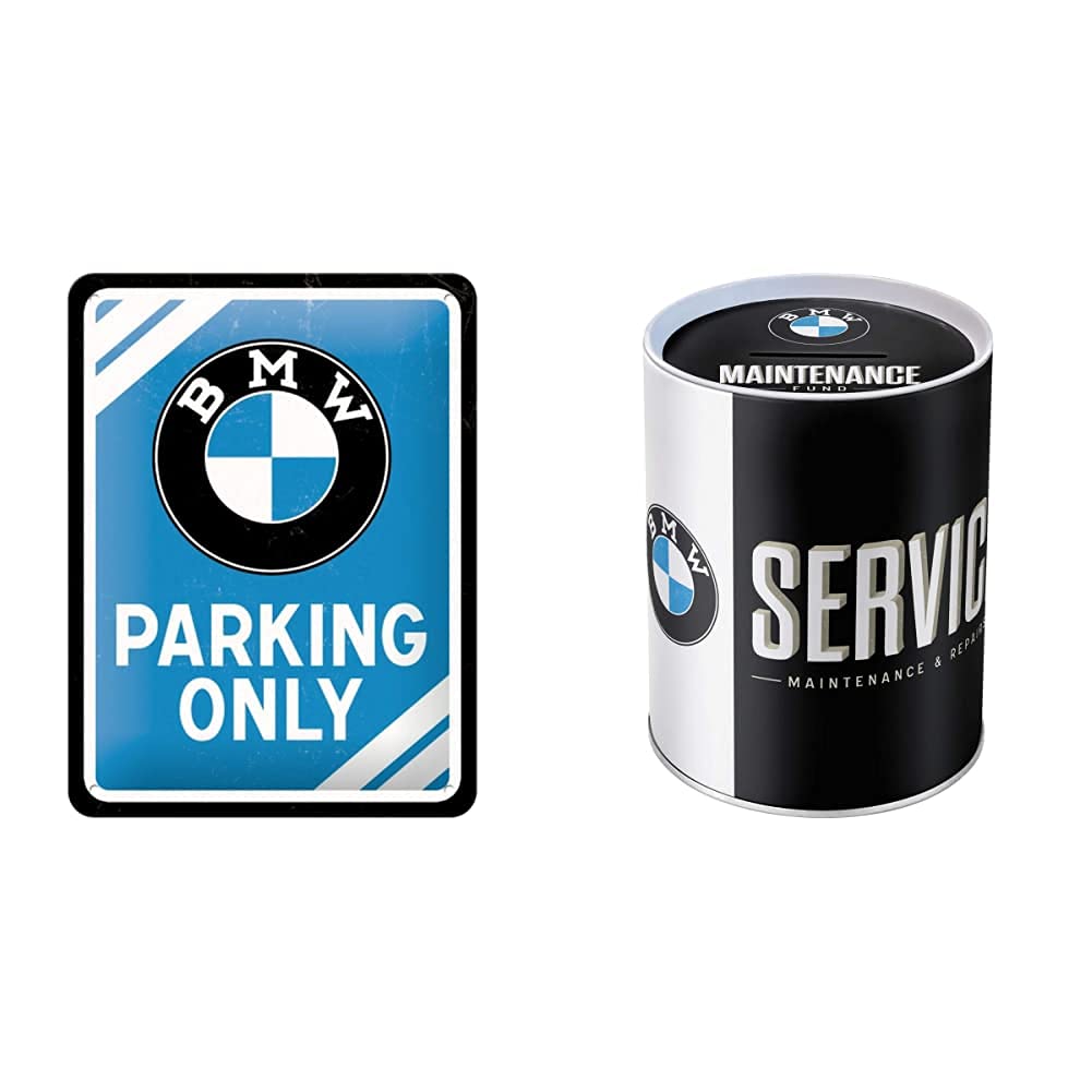 Nostalgic-Art PO26177 BMW – Parking Only Blue – Geschenk-Idee für Auto Zubehör Fans, Bunt, 15 x 20 cm & Retro Spardose, Sparschwein aus Metall, Bunt, 1 l von Nostalgic-Art