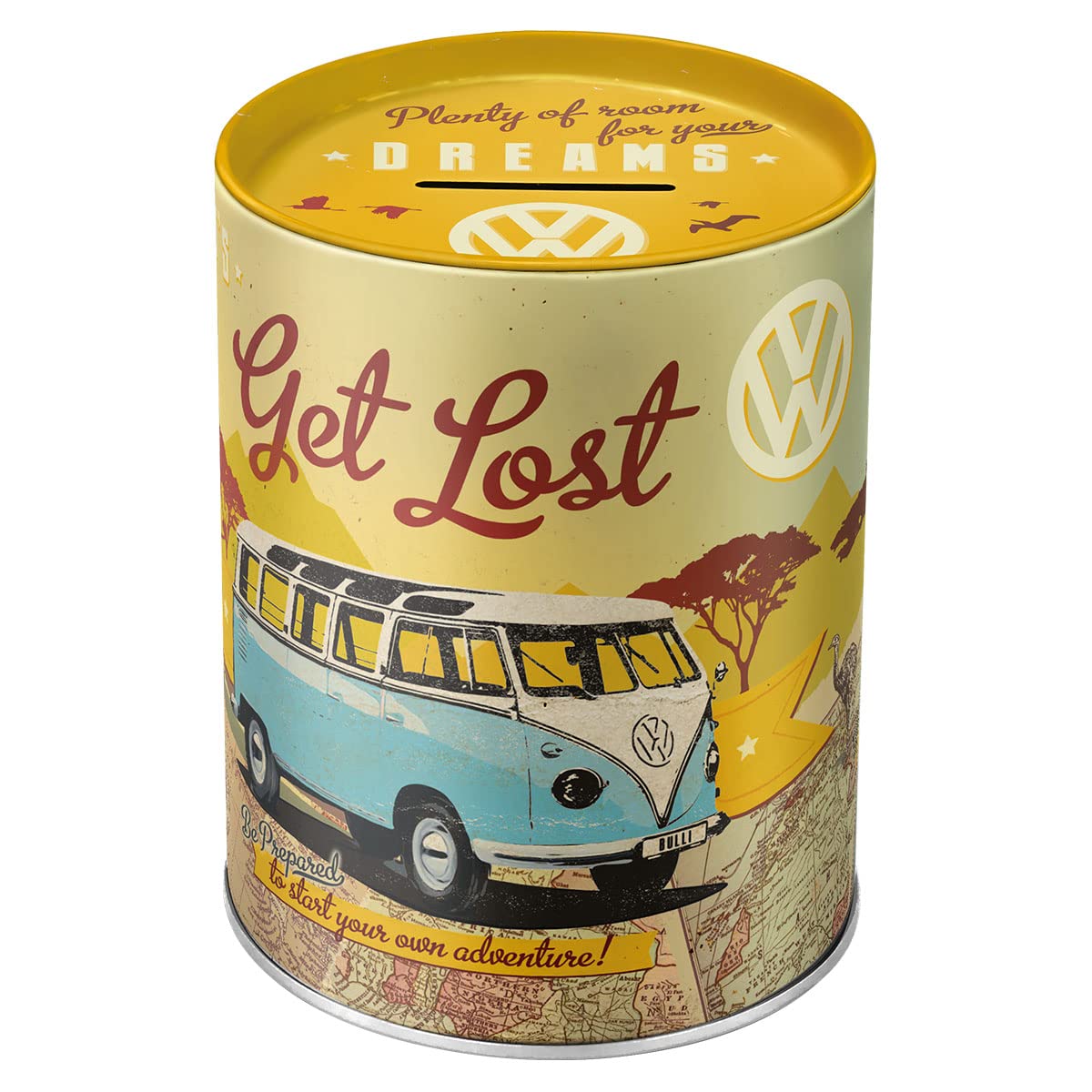 Nostalgic-Art Retro Spardose, 1 l, VW Bulli – Let's Get Lost – Volkswagen Bus Geschenk-Idee, Original Lizenzprodukt (OLP), Sparschwein aus Metall, Vintage Blech-Sparbüchse von Nostalgic-Art