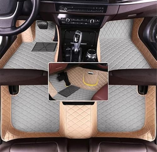 Nsgdda Nach Maß Auto Fußmatten Auto Matte Anpassbare 98% Auto Modell PU Leder voller bedeckter Schutz Advanced Performance Liners (Beige+Grau) von Nsgdda