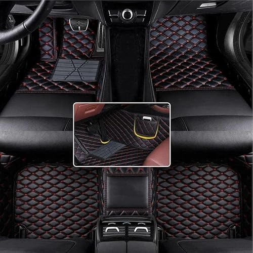 Nsgdda Nach Maß Auto Fußmatten Auto Matte Anpassbare 98% Auto Modell PU Leder voller bedeckter Schutz Advanced Performance Liners (Schwarz Rot) von Nsgdda