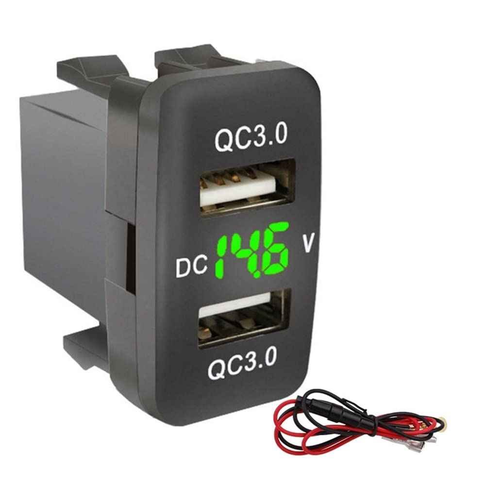 Nsssunnre Car Dual USB3.0 Schnellladung mit Display Voltmeter Schwarz und GrüN Voltage Car Charger für von Nsssunnre