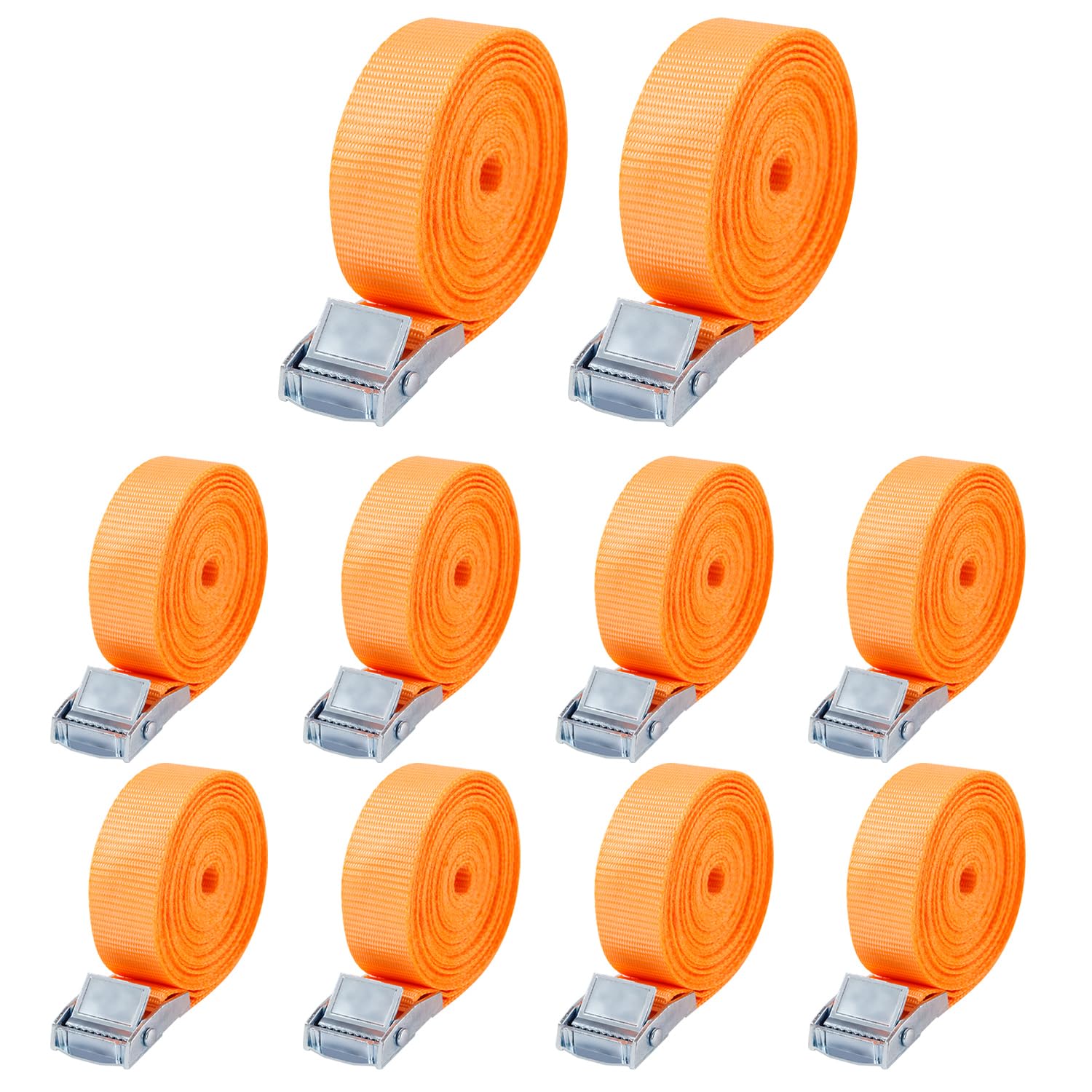 10 Stück Spanngurt,Zurrgurt,25 mm x 2 m, Spanngurte mit klemmschloss，Für Fahrräder, Trolleys, Gepäck, nach DIN EN 12195-2, Farbe orange von Nuangoo