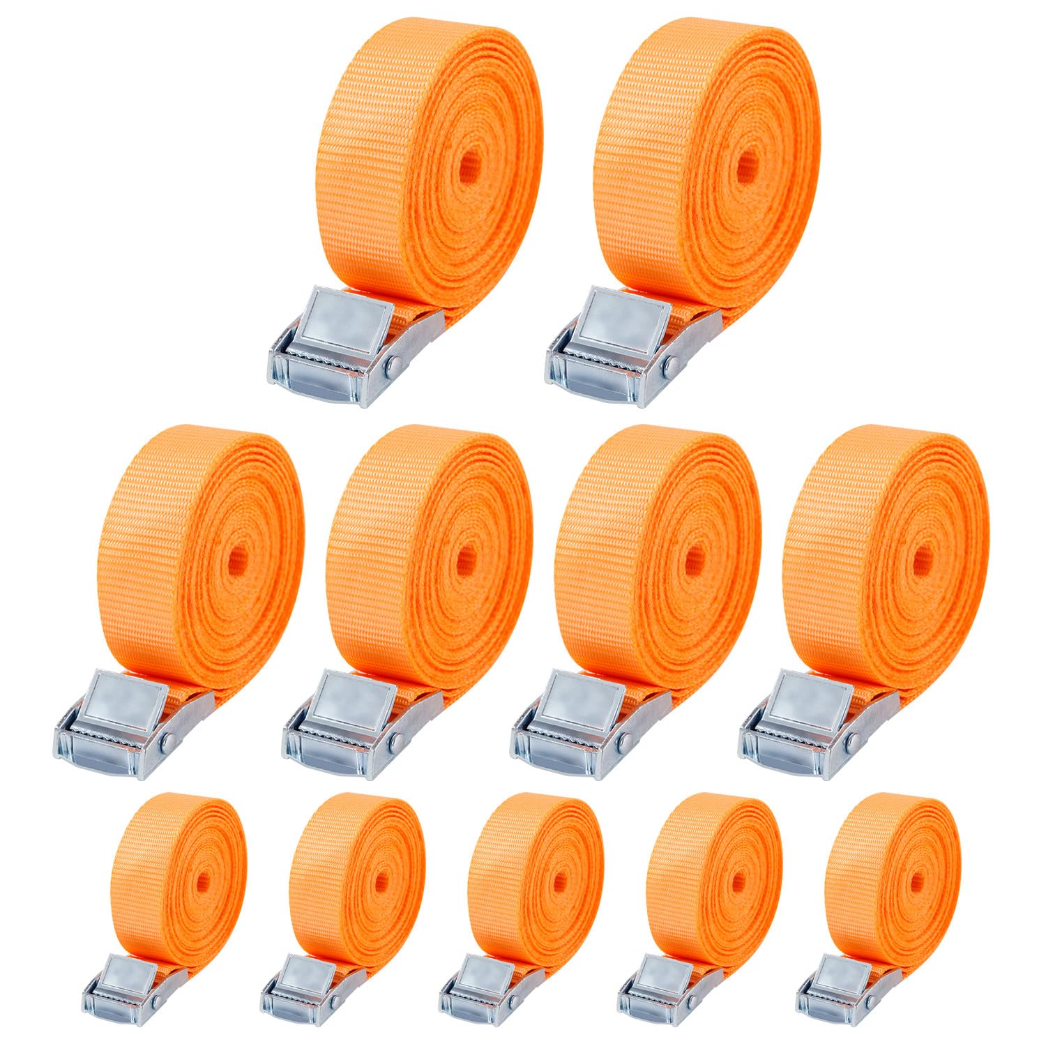 10 Stück Spanngurt,Zurrgurt,25 mm x 4 m, Spanngurte mit klemmschloss，Für Fahrräder, Trolleys, Gepäck, nach DIN EN 12195-2 (orange Farbe-4M) von Nuangoo