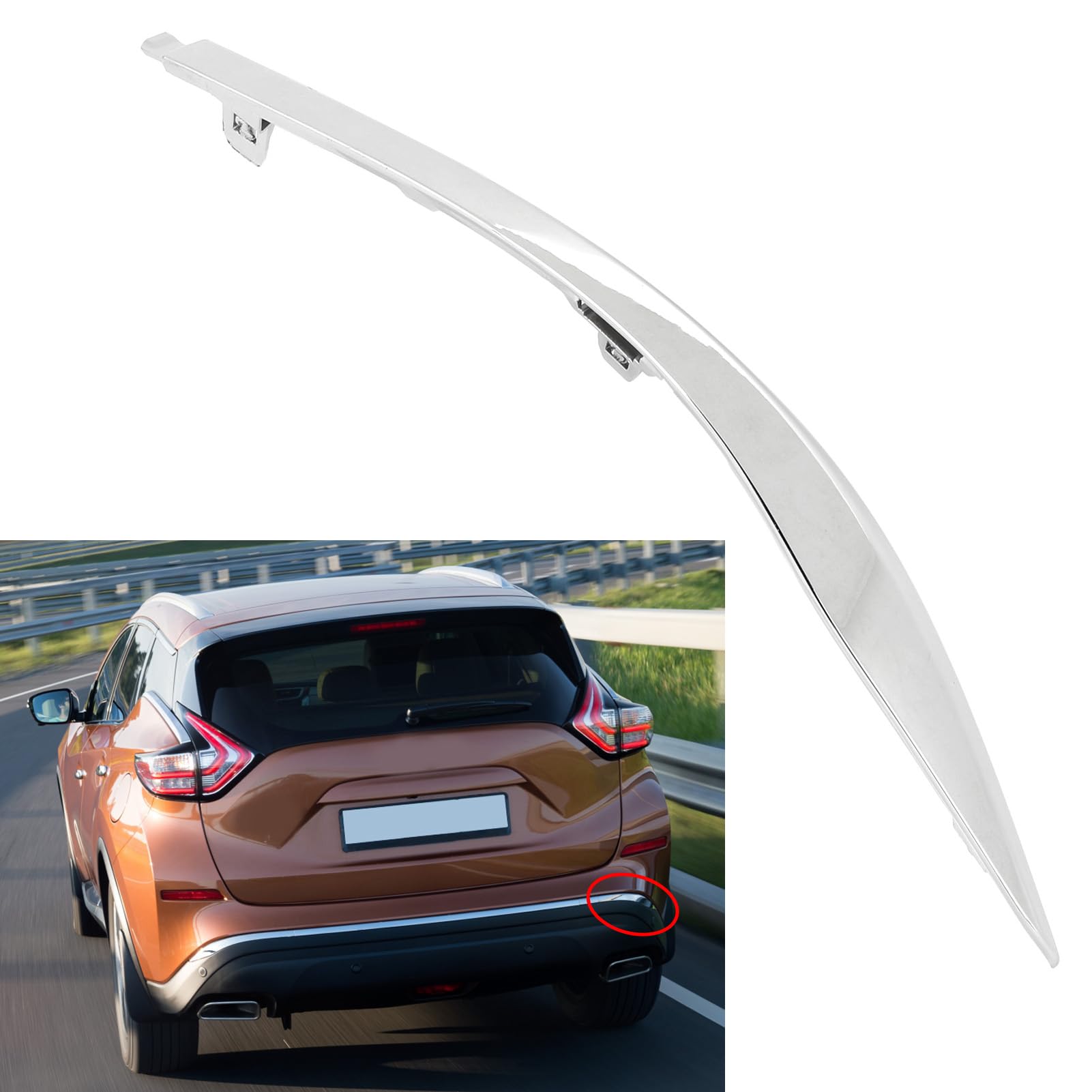 Chrom-Stoßstangenverkleidung Hinten für Murano 2015–2020, Design für die Beifahrerseite Hinten Rechts, mit Schillerndem Chromdekor, für 85074 5AA0A, 850745AA0A, 85074 5BC0A, von Nurnesy