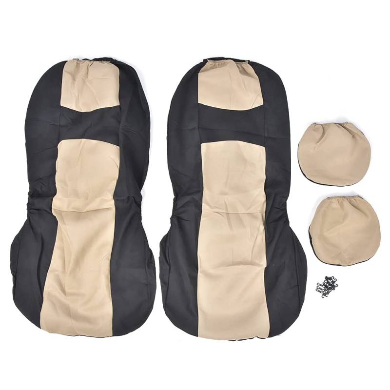 NutriEss 4-teiliges Universal-Auto-Vordersitz-Schutzbezug-Set Beige Schwarz für Autositzschutz Vordersitzbezug Universal-Sitzbezug Innendekoration (Beige+Schwarz) von NutriEss