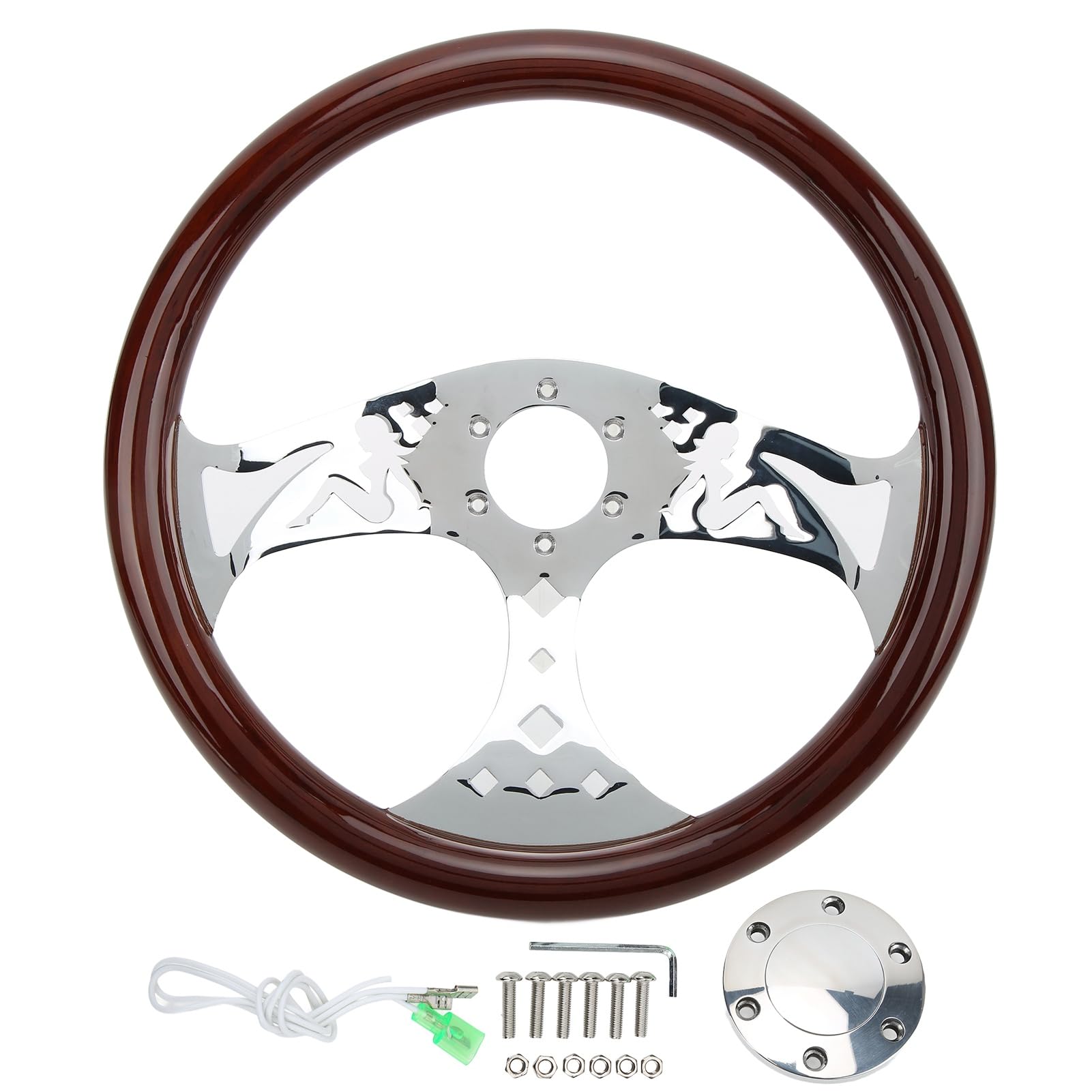 Nutrieess Holzkornlenkrad 380 mm 15in 3 Spoke 6 Loch Klassische Nostalgie Stil Universal Modifikation Vintage Retro Design für Autoenthusiasten von NutriEss