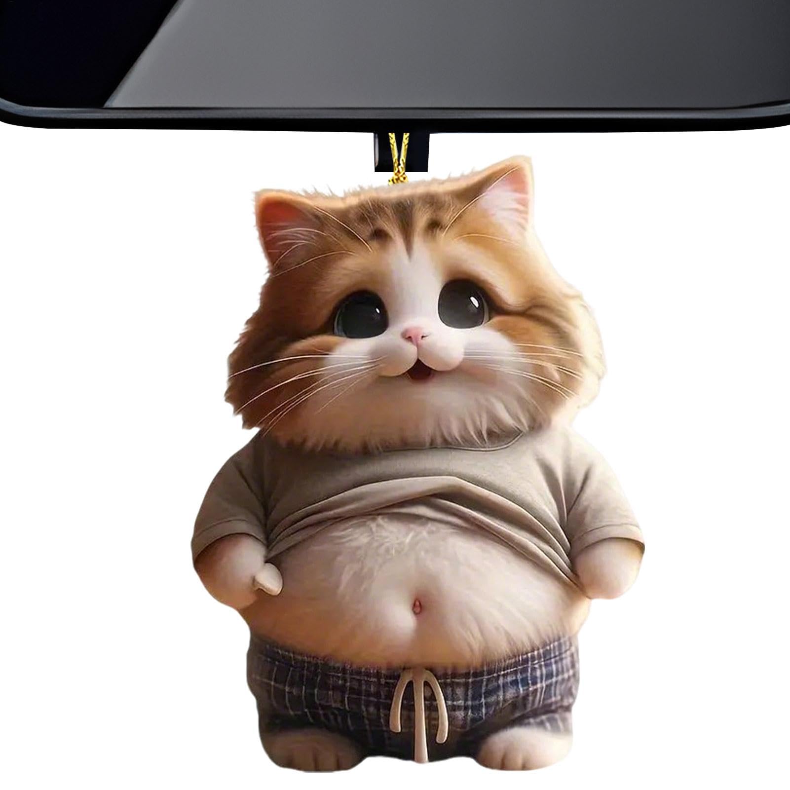 Lustige Tierwagenverzierung - Haltbarkeit Tier Autoornament, 2d Acrylfett Bauch Tier Charm | Fahrzeug Hangable Ornament Fat Cat Dog, Tierauto Charme Für Rückspiegel, Fahrzeug-Innenzubehör von Nuyhadds