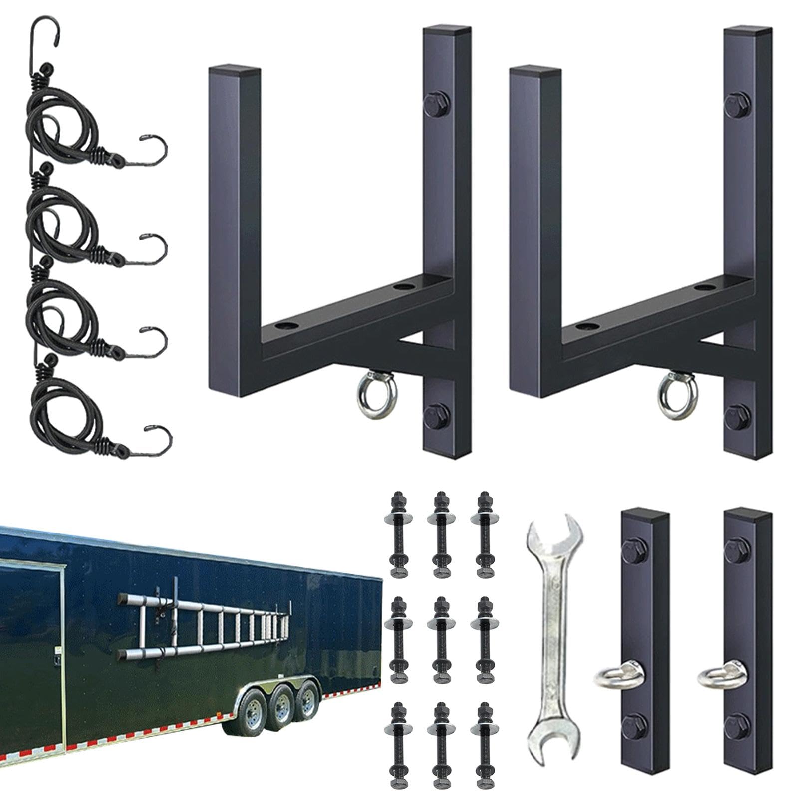 Adjustable Bumper Ladder Holder, 2X Ladder Rack with Hook, Bumper Ladder Rack with Rubber Pad, Heavy-Duty Adjustable Ladder Rack for Cargo Trailers with 300 Lbs Capacity von Nuyhgtr