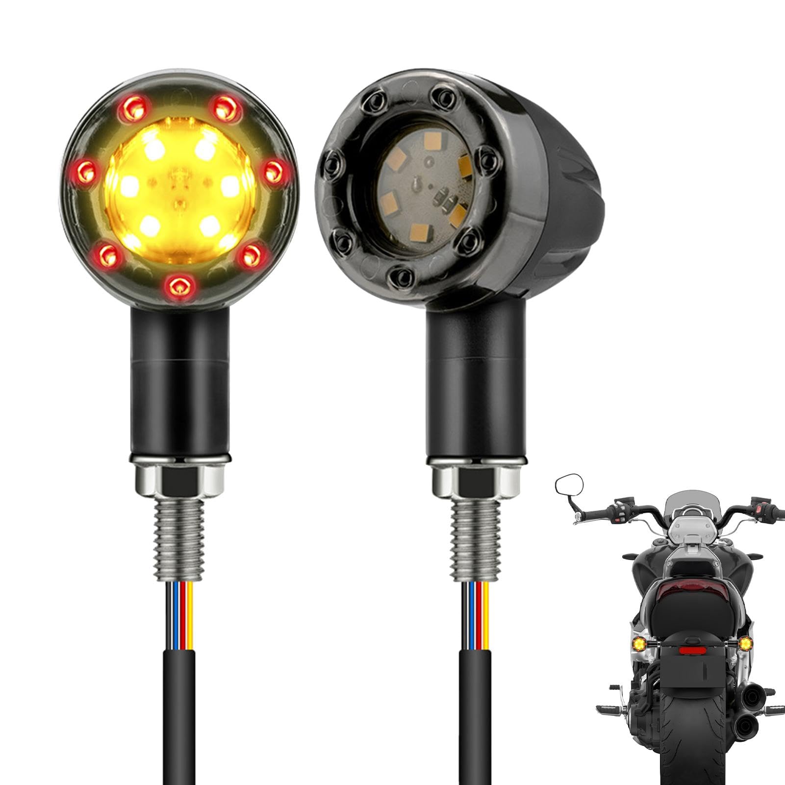 Motorrad-Rücklicht, Bullet-LED-Blinker, LED-Blinker, LED-Retro-Schaltung, Laufbremslicht, Motorrad-LED-Blinker, Bullet-Blinker für Motorrad von Nuyhgtr