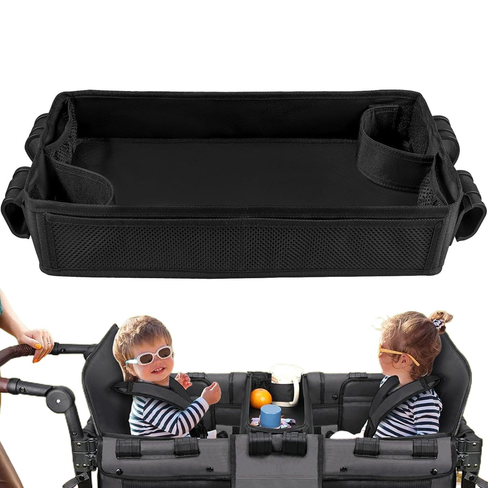 Stroller Tray with 4 Cup Holders, Travel-Friendly Stroller Snack Tray, Picnic Stroller Snack Tray, Camping Stroller Cup Holder Tray, 50x22x7.5 cm / 19.69x8.66x2.95in, for Traveling, Camping, Picnic von Nuyhgtr