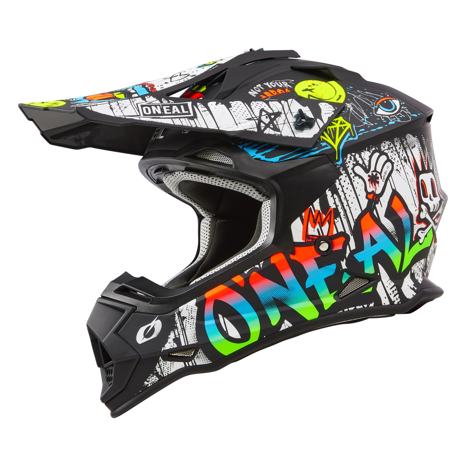 O'NEAL | Motocross-Helm | MX Enduro | ABS-Schale, Lüftungsöffnungen für optimale Kühlung | 2SRS Helmet Rancid V.24 | Erwachsene | Schwarz Weiß | Größe L von O'NEAL