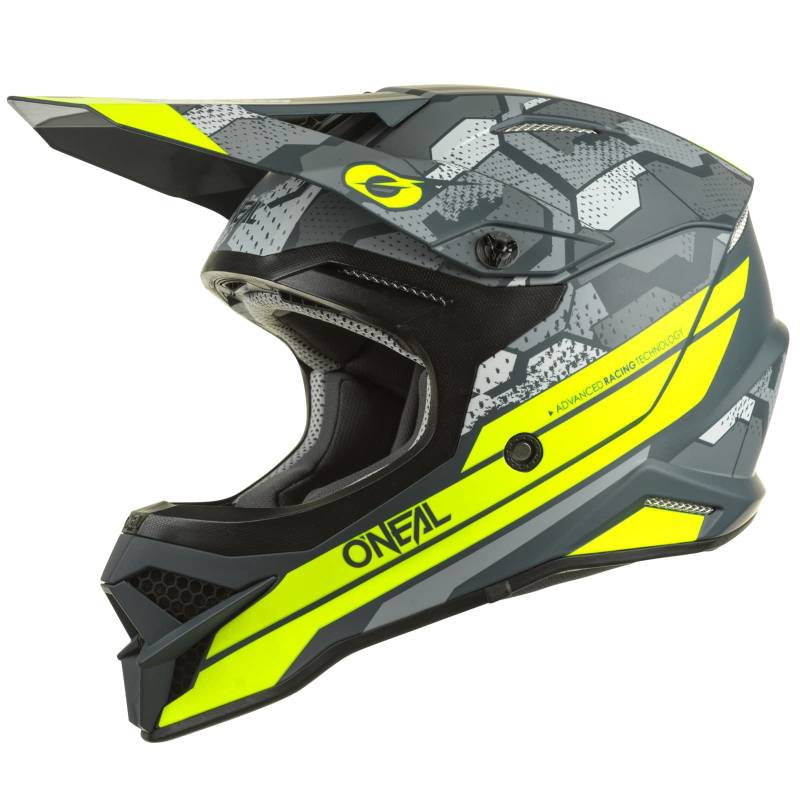 O'NEAL | Motocross-Helm | MX Enduro Motorrad | ABS-Schale, Lüftungsöffnungen für optimale Belüftung & Kühlung | 3SRS Helmet Camo V.22 | Erwachsene | Grau Neon-Gelb | XS von O'NEAL