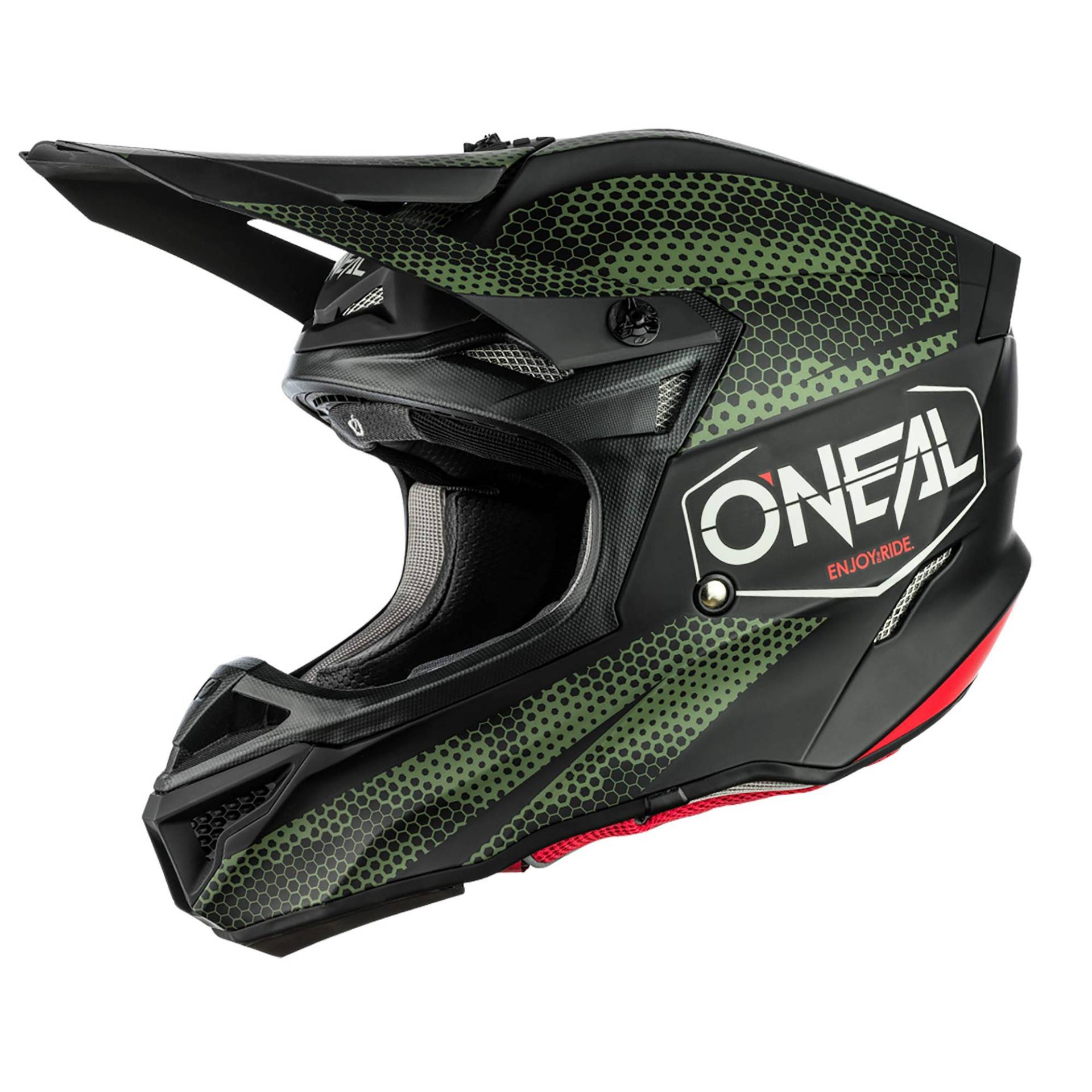 O'NEAL | Motocross-Helm | Motocross, Enduro | 2 Außenschalen & 2 EPS für erhöhte Sicherheit, Schale aus ABS, Gummi Nasenschutz | 5SRS Polyacrylite Helmet Covert | Erwachsene | Schwarz Grün | Größe S von O'NEAL