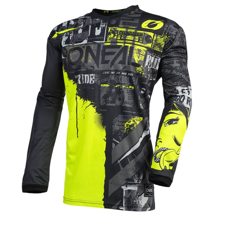 O'NEAL | Motocross-Jersey Langarm | Kinder | MX Enduro | Gepolsterter Ellbogenschutz, V-Ausschnitt, atmungsaktiv | Element Youth Jersey Ride | Schwarz Neongelb | Größe XL von O'NEAL