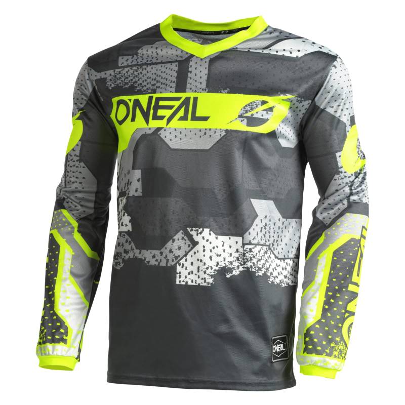 O'NEAL | Motocross-Jersey Langarm | MX Enduro | Gepolsterter Ellbogenschutz, V-Ausschnitt, atmungsaktiv | Element Jersey Camo V.22 | Erwachsene | Grau Neon-Gelb | Größe XXL von O'NEAL