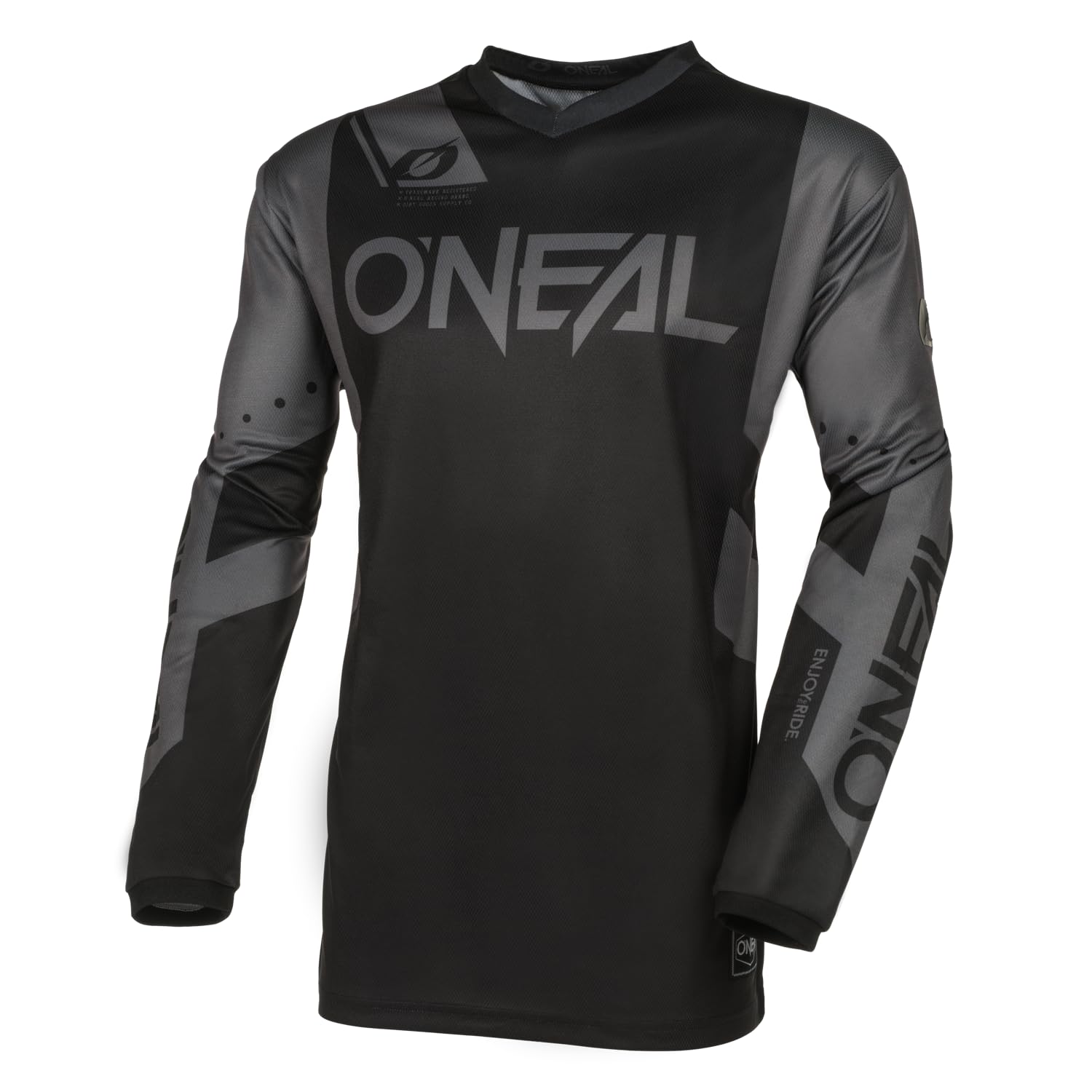 O'NEAL | Motocross-Jersey Langarm | MX Enduro | Gepolsterter Ellbogenschutz, V-Ausschnitt, atmungsaktiv | Element Jersey Racewear V.24 | Erwachsene | Schwarz Grau | Größe L von O'NEAL