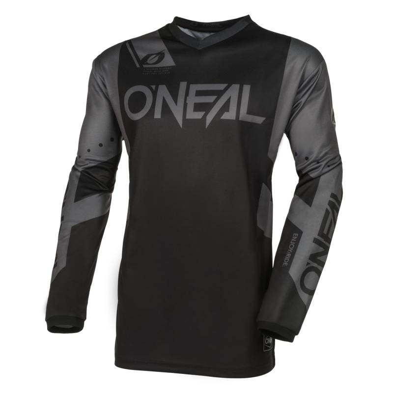 O'NEAL | Motocross-Jersey Langarm | MX Enduro | Gepolsterter Ellbogenschutz, V-Ausschnitt, atmungsaktiv | Element Jersey Racewear V.24 | Erwachsene | Schwarz Grau | Größe S von O'NEAL