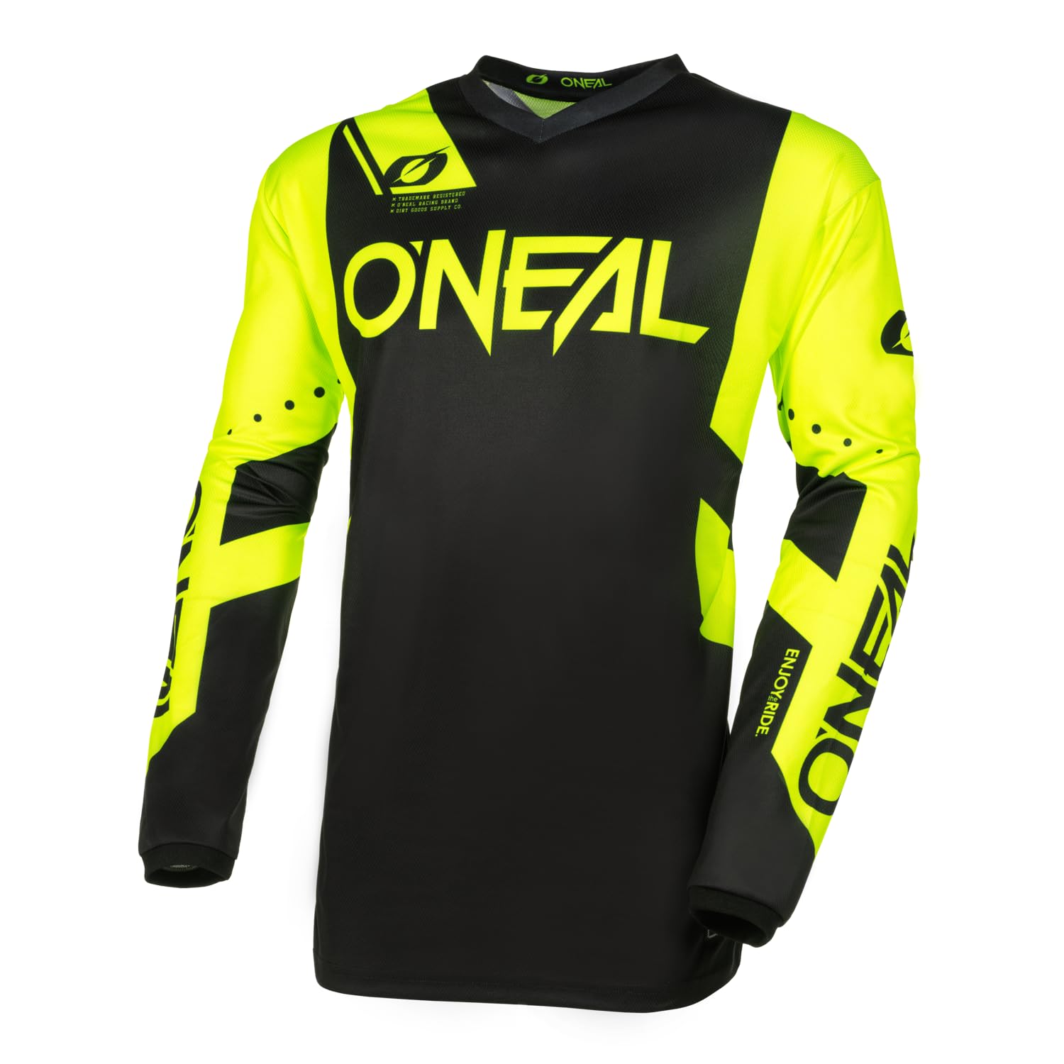 O'NEAL | Motocross-Jersey Langarm | MX Enduro | Gepolsterter Ellbogenschutz, V-Ausschnitt, atmungsaktiv | Element Jersey Racewear V.24 | Erwachsene | Schwarz Neon-Gelb | Größe L von O'NEAL