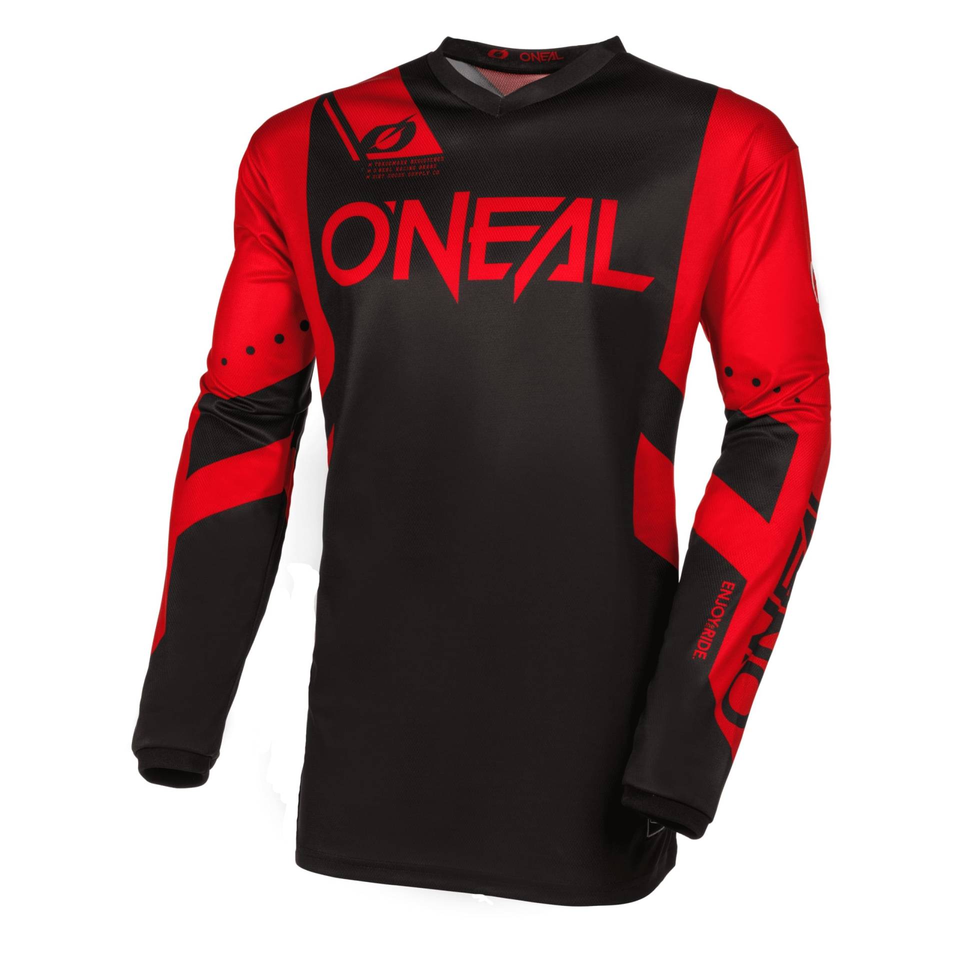 O'NEAL | Motocross-Jersey Langarm | MX Enduro | Gepolsterter Ellbogenschutz, V-Ausschnitt, atmungsaktiv | Element Jersey Racewear V.24 | Erwachsene | Schwarz Rot | Größe S von O'NEAL