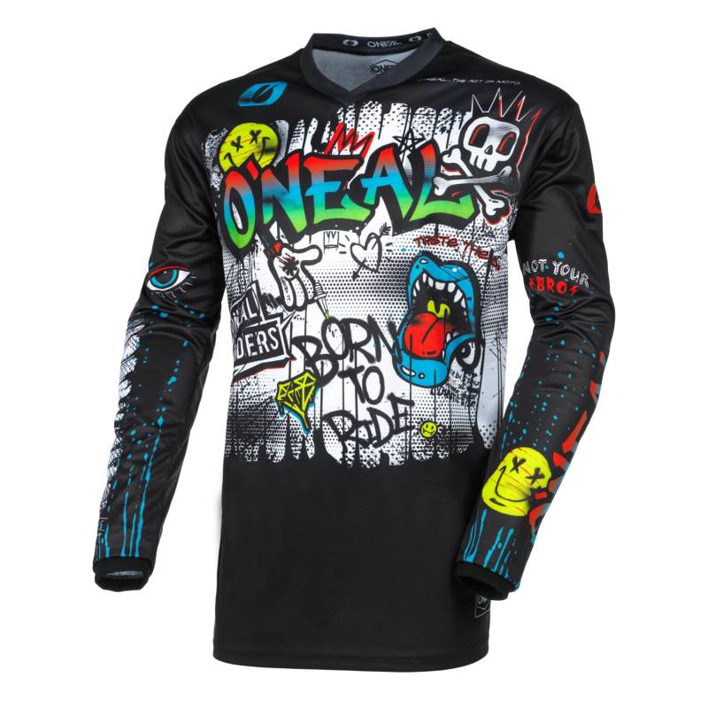 O'NEAL | Motocross-Jersey Langarm | MX Enduro | Gepolsterter Ellbogenschutz, V-Ausschnitt, atmungsaktiv | Element Jersey Rancid V.24 | Erwachsene | Schwarz Weiß | Größe L von O'NEAL