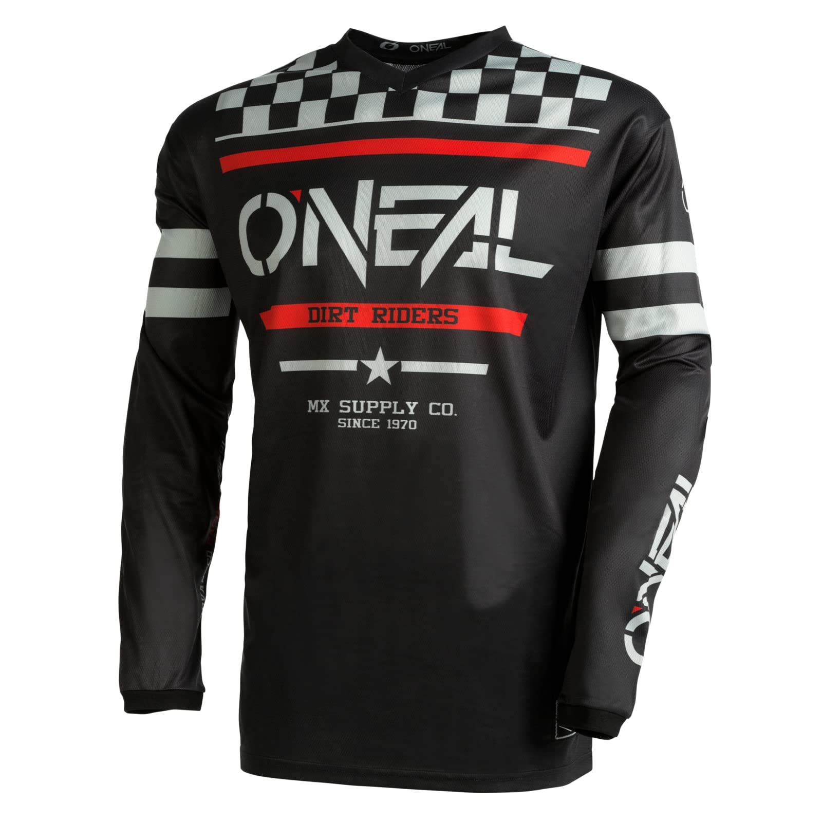 O'NEAL | Motocross-Jersey Langarm | MX Enduro | Gepolsterter Ellbogenschutz, V-Ausschnitt, atmungsaktiv | Element Jersey Squadron V.22 | Erwachsene | Schwarz Grau | Größe M von O'NEAL