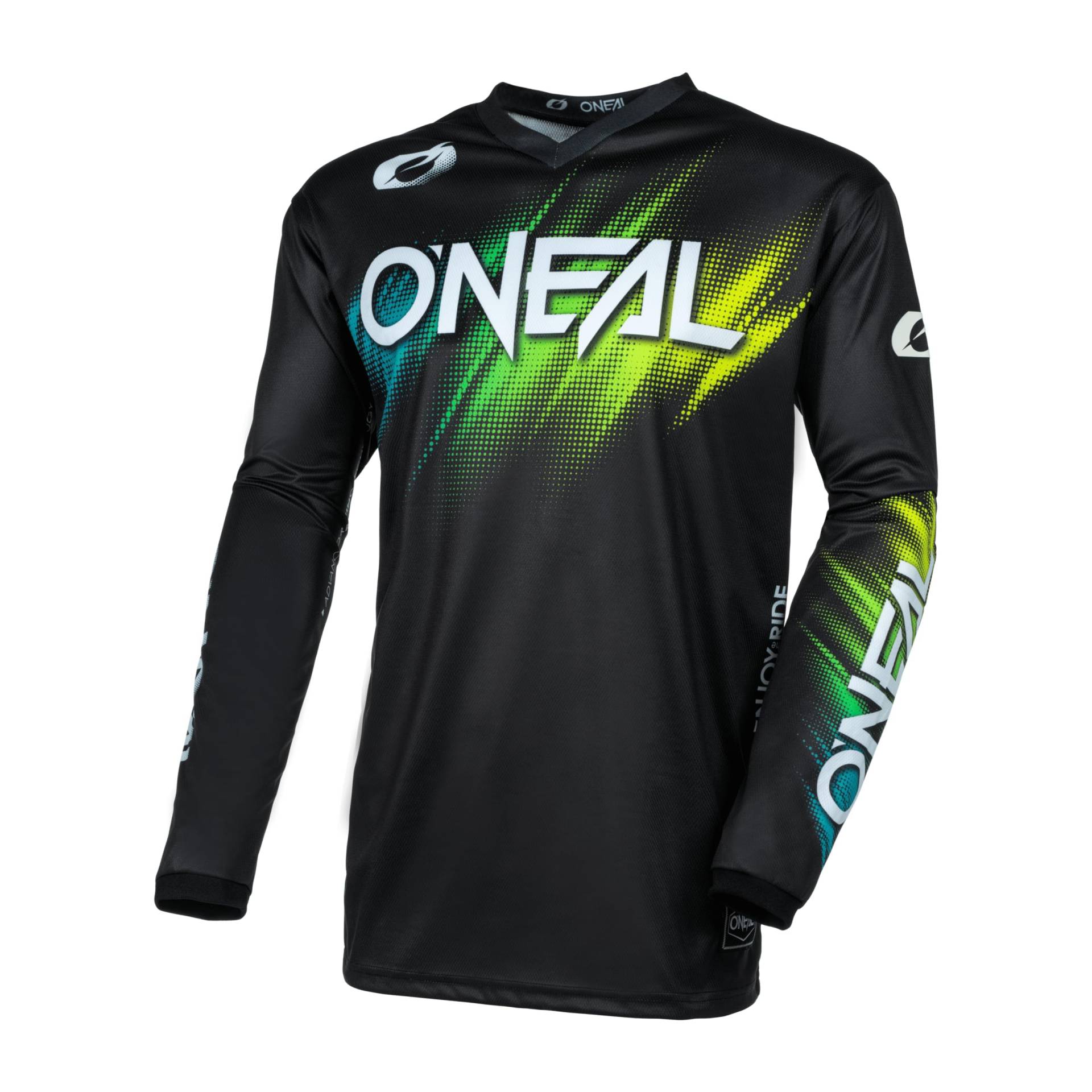 O'NEAL | Motocross-Jersey Langarm | MX Enduro | Gepolsterter Ellbogenschutz, V-Ausschnitt, atmungsaktiv | Element Jersey Voltage V.24 | Erwachsene | Schwarz Grün | Größe L von O'NEAL