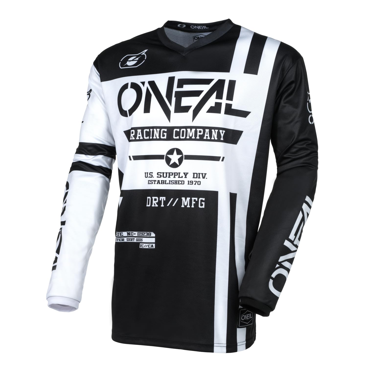 O'NEAL | Motocross-Jersey Langarm | MX Enduro | Gepolsterter Ellbogenschutz, V-Ausschnitt, atmungsaktiv | Element Jersey Warhawk V.24 | Erwachsene | Schwarz Weiß | Größe L von O'NEAL