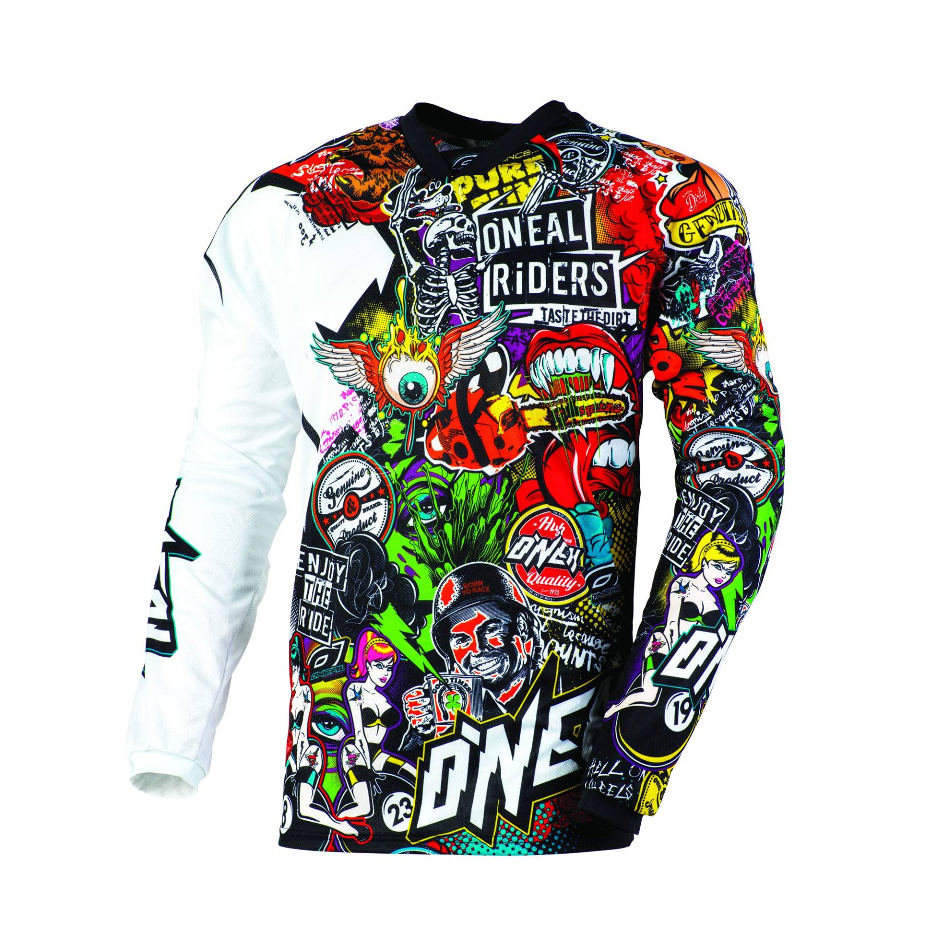 O'NEAL | Motocross Langarm-Shirt | MX Enduro Motorrad | Schnell trocknendes und leichtes Performance-Material, kragenloses Design | Mayhem Jersey Crank | Erwachsene | Schwarz Multi | Größe L von O'NEAL