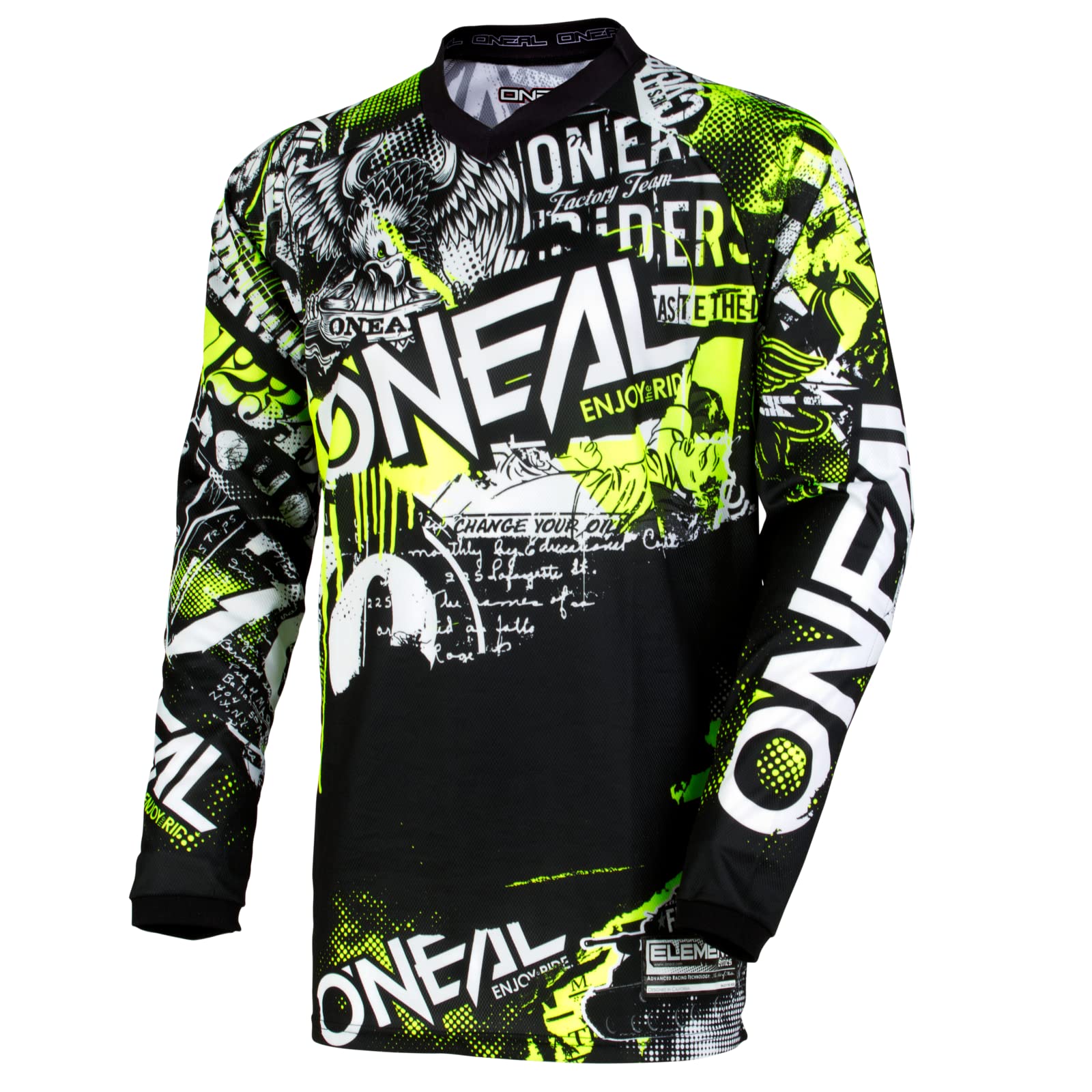 O'NEAL | Motocross-Shirt Langarm | Kinder | MX MTB Mountainbike | Passform für Maximale Bewegungsfreiheit, Eingenähter Ellbogenschutz | Element Youth Jersey Attack | Schwarz Neon-Gelb | Größe M von O'NEAL