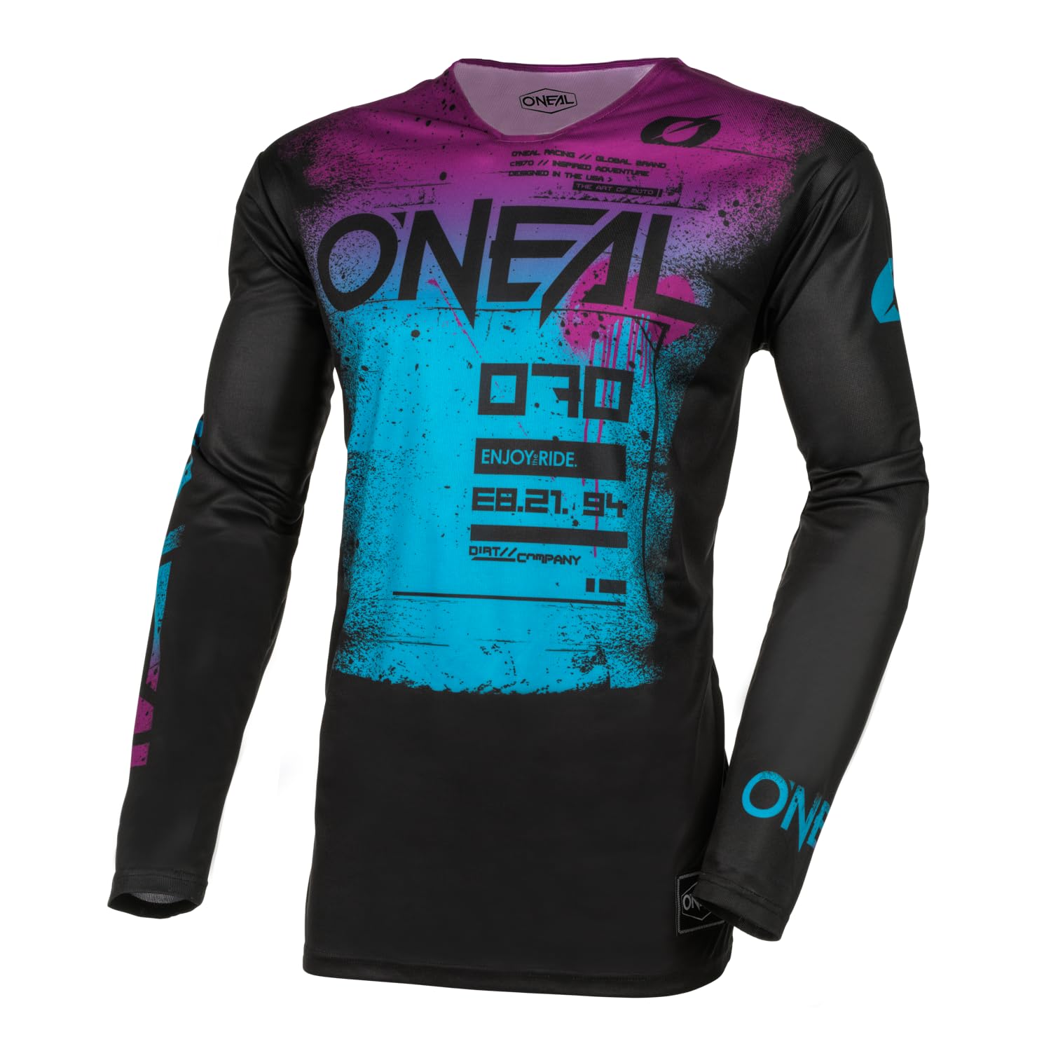 O'NEAL | Motocross-Shirt Langarm | MX MTB Mountainbike | Leichtes Material, ergonomischer Slim Fit Schnitt für perfekte Passform | Mayhem Jersey Scarz V.24 | Erwachsene | Schwarz Blau | Größe L von O'NEAL