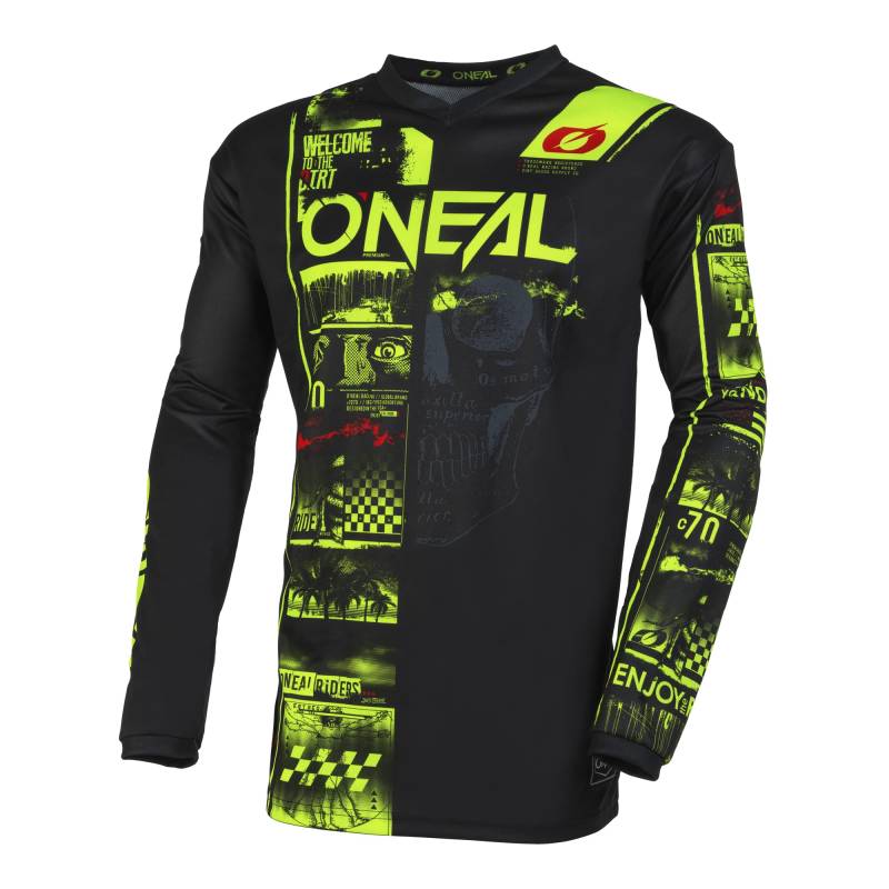 O'NEAL | Motocross-Shirt Langarm | MX MTB Mountainbike | Passform für Maximale Bewegungsfreiheit, Eingenähter Ellbogenschutz | Element Jersey Attack V.23 | Erwachsene | Schwarz Neon-Gelb | Größe L von O'NEAL