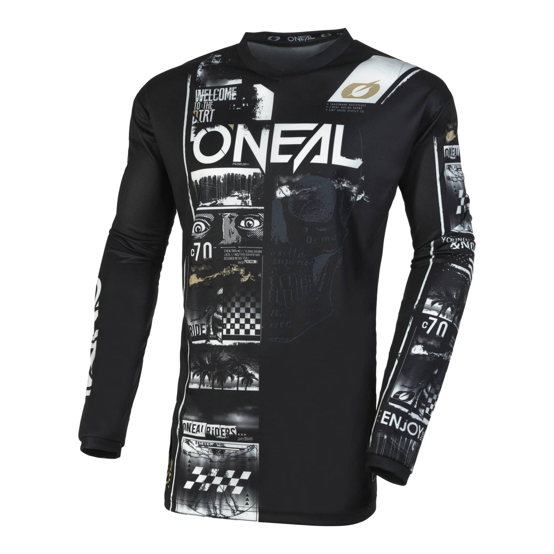 O'NEAL | Motocross-Shirt Langarm | MX MTB Mountainbike | Passform für Maximale Bewegungsfreiheit, Eingenähter Ellbogenschutz | Element Jersey Attack V.23 | Erwachsene | Schwarz Weiß | Größe L von O'NEAL